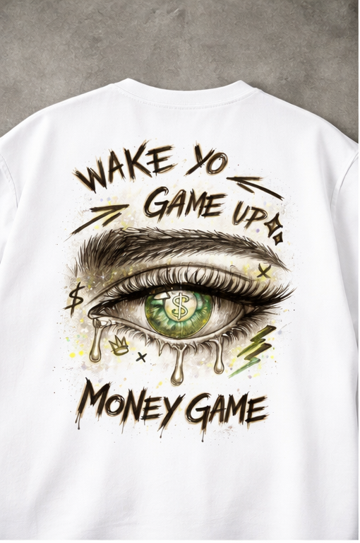Wake Yo Game Up Oversized Drop Shoulder T-Shirt (White)