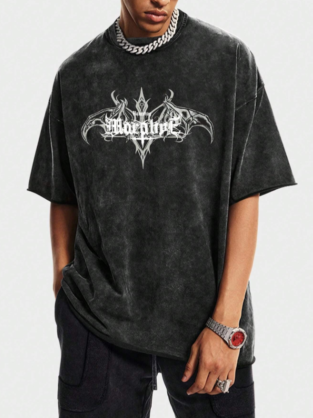 Acid Wash Gothic Bat Wing Oversized T-Shirt – Streetwear Edition