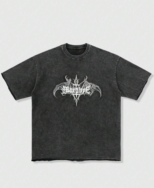 Acid Wash Gothic Bat Wing Oversized T-Shirt – Streetwear Edition