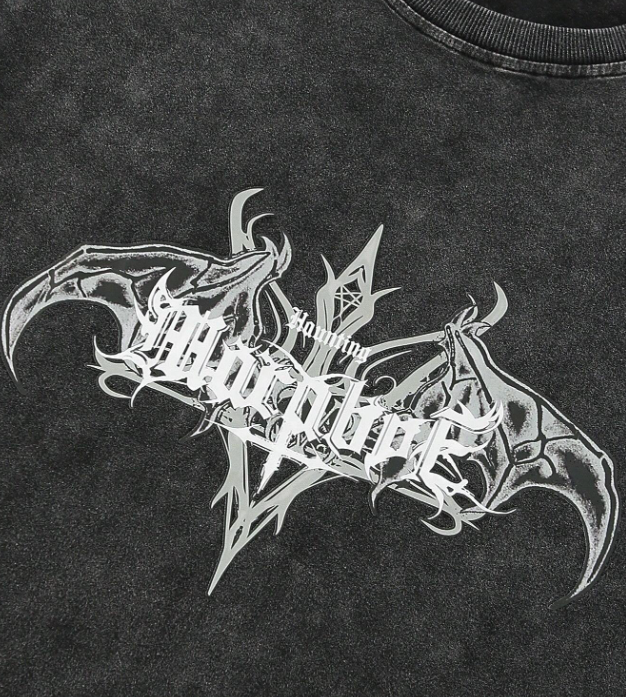 Acid Wash Gothic Bat Wing Oversized T-Shirt – Streetwear Edition